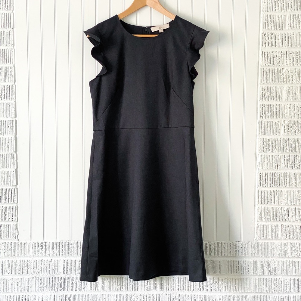 NWT Ann Taylor LOFT Charcoal A-Line Flutter Sleeve Dress, Size 10